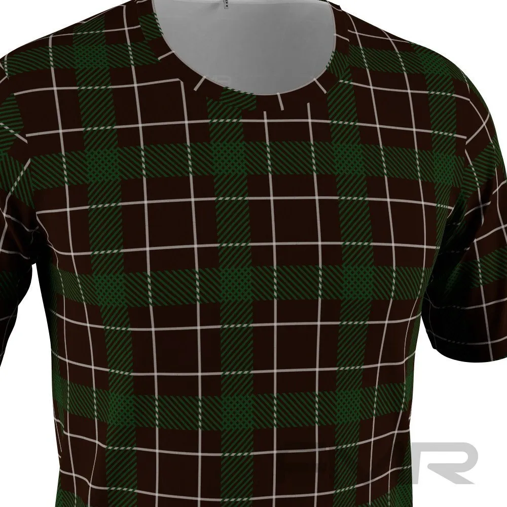 FMR Men's Green Check Technical Short Sleeve Running Shirt