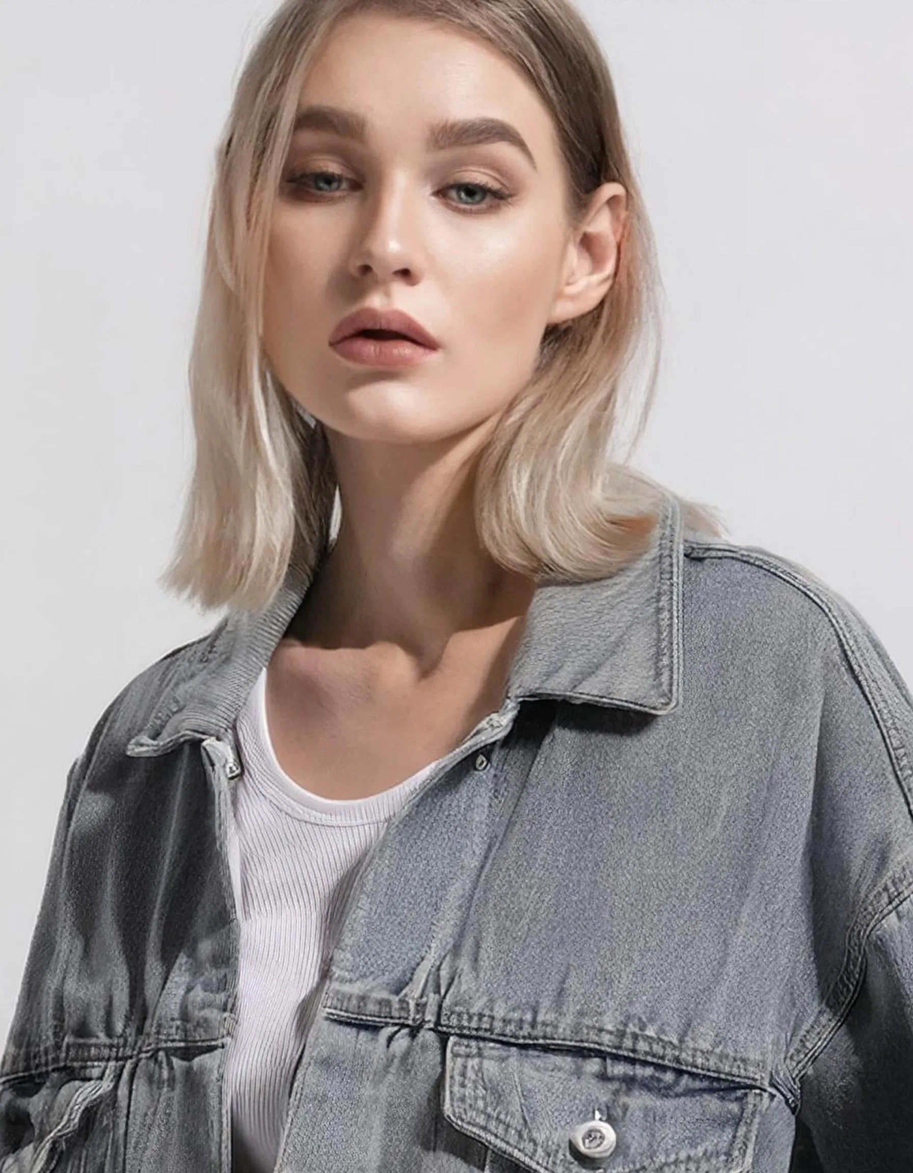 Gray Oversized Denim Jacket With Large Pockets