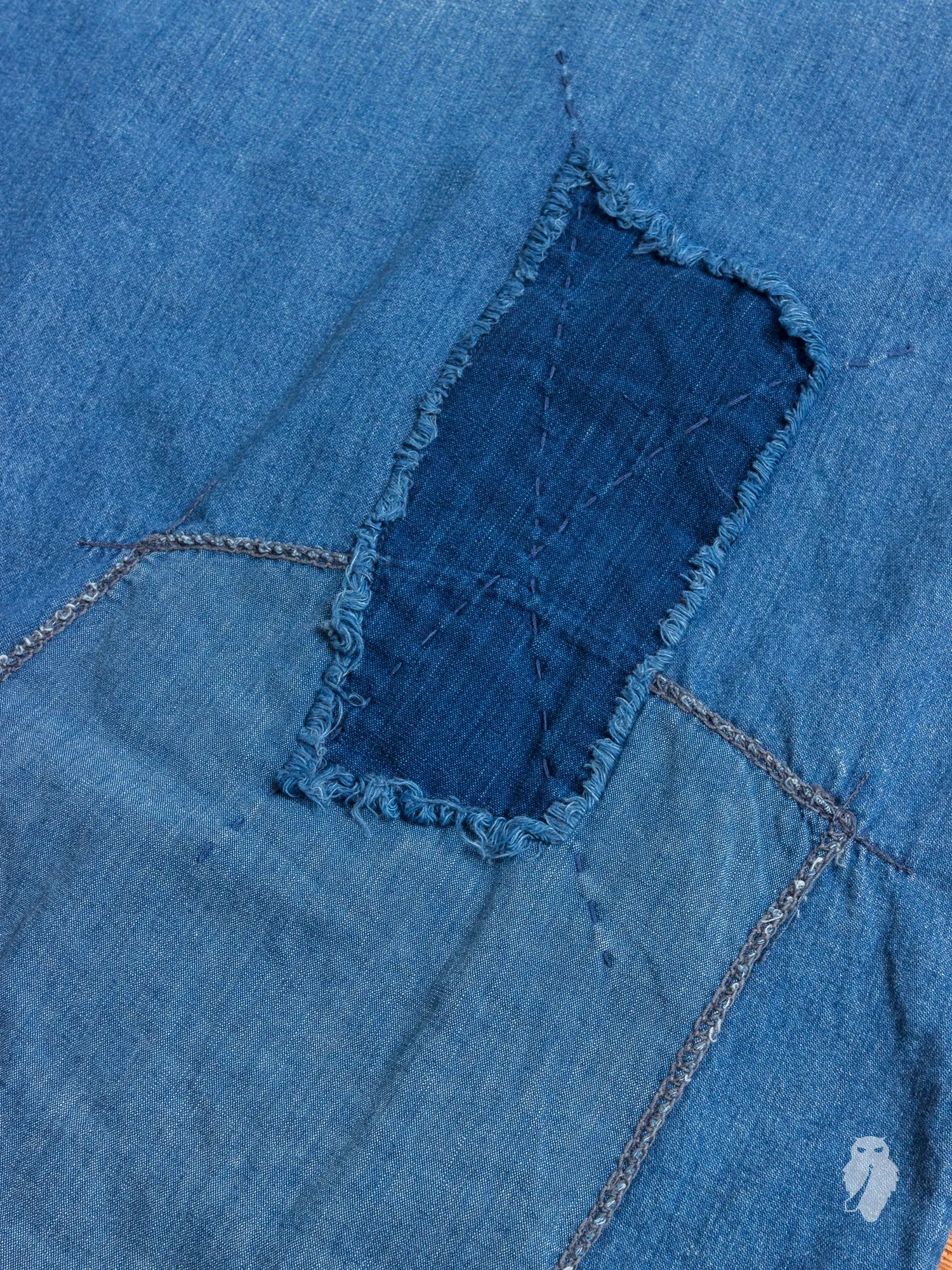 Haori Western Denim Shirt in Indigo Boro Repair