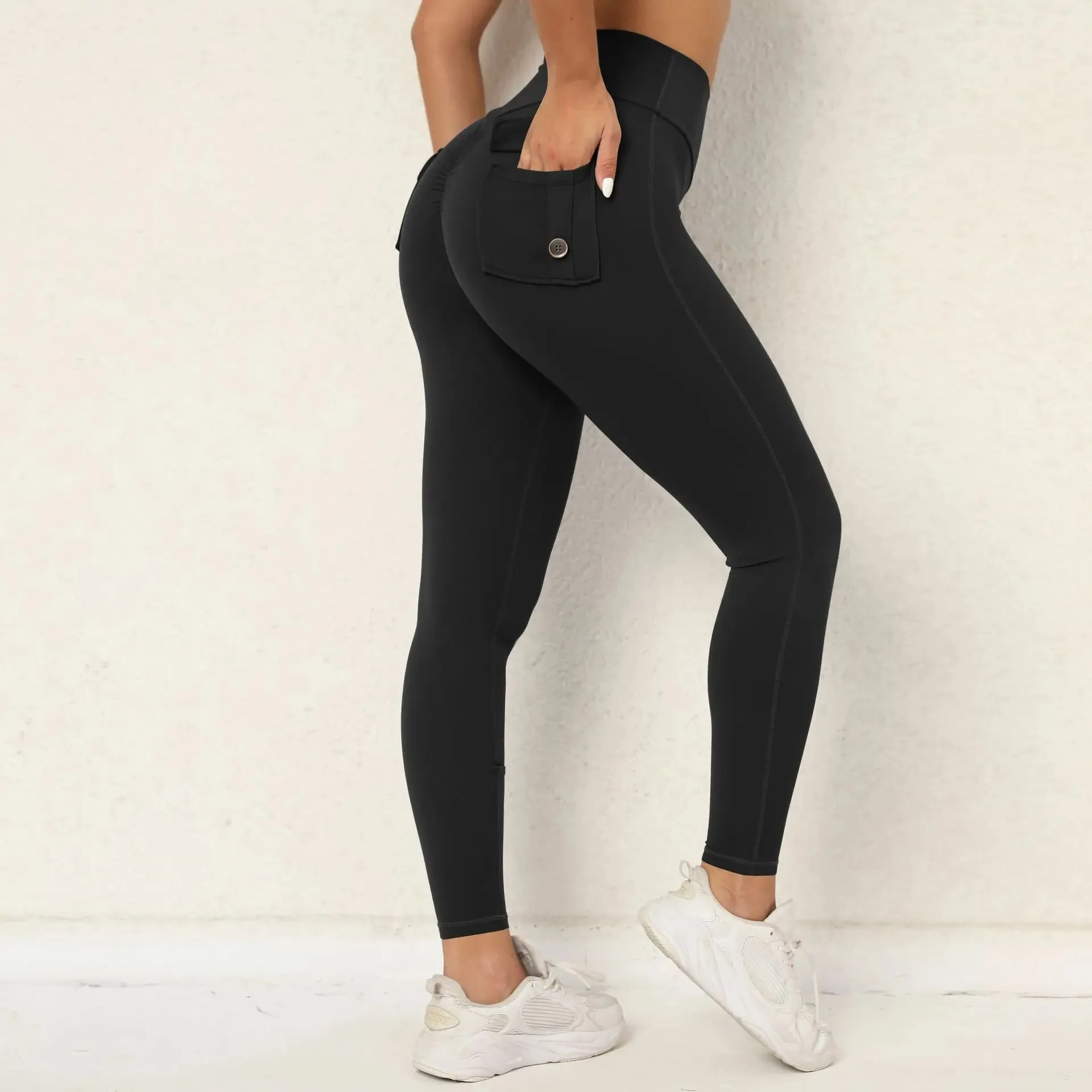 High Waist Yoga Pants with Pockets for Fitness Running and Sports