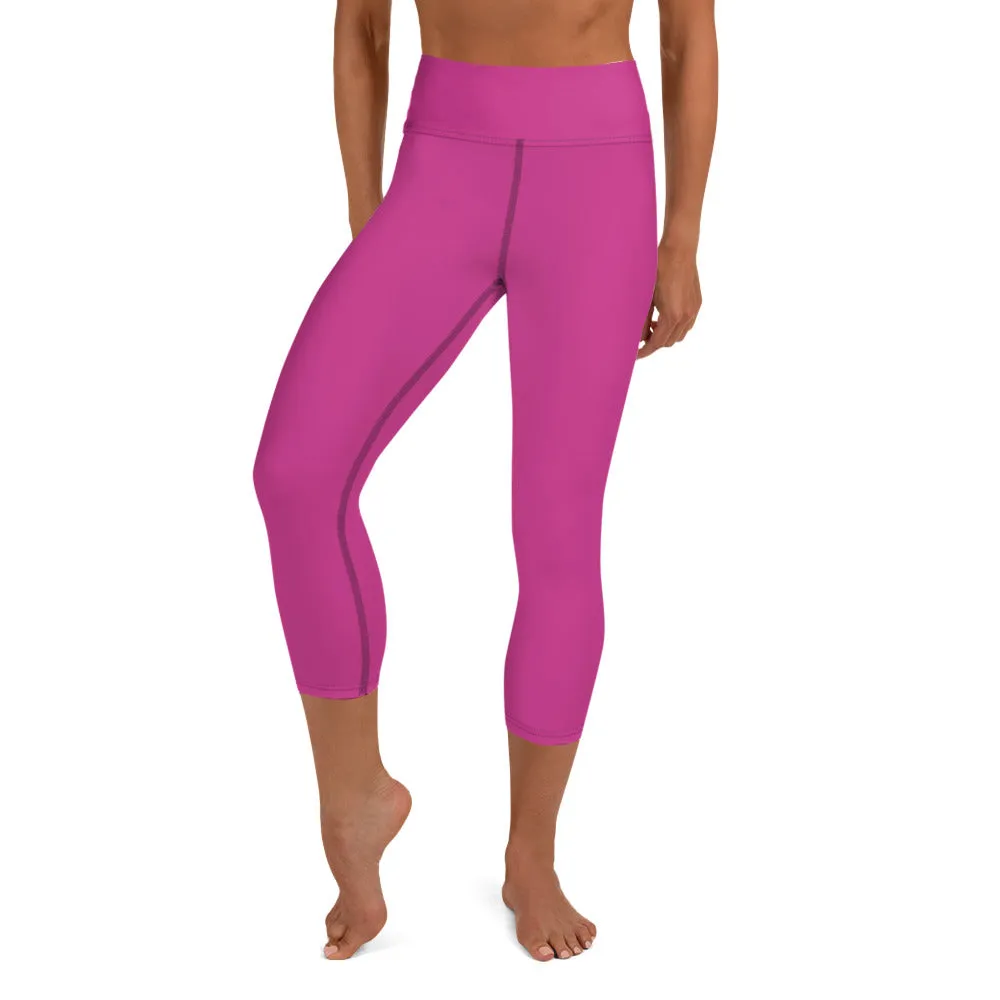 Hot Pink Yoga Capri Leggings, Solid Color Hot Pink Women's Capris Tights-Made in USA/EU/MX