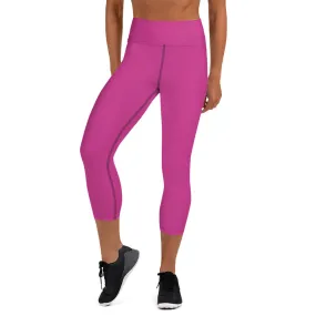 Hot Pink Yoga Capri Leggings, Solid Color Hot Pink Women's Capris Tights-Made in USA/EU/MX