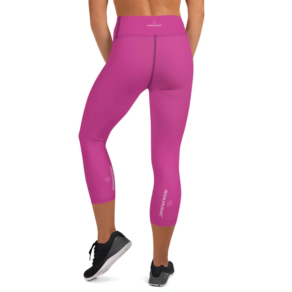 Hot Pink Yoga Capri Leggings, Solid Color Hot Pink Women's Capris Tights-Made in USA/EU/MX