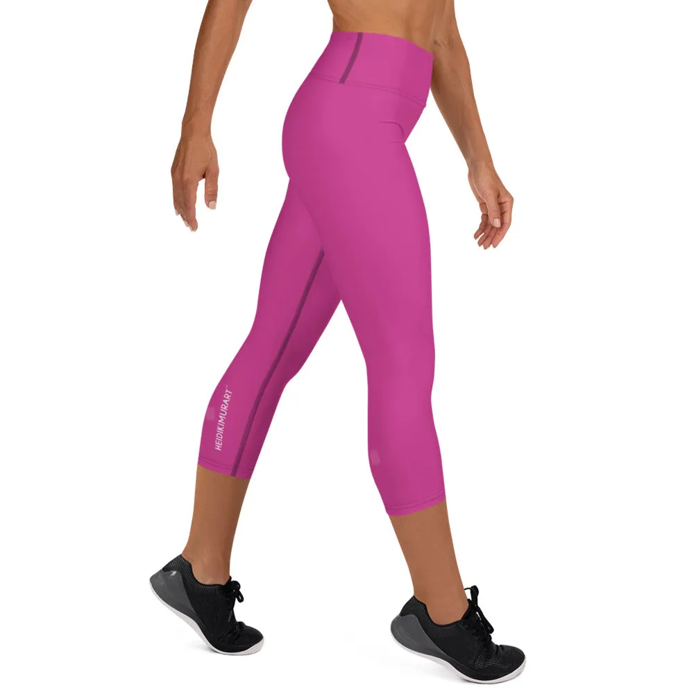 Hot Pink Yoga Capri Leggings, Solid Color Hot Pink Women's Capris Tights-Made in USA/EU/MX