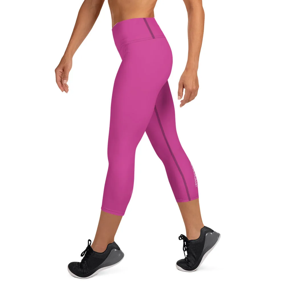 Hot Pink Yoga Capri Leggings, Solid Color Hot Pink Women's Capris Tights-Made in USA/EU/MX