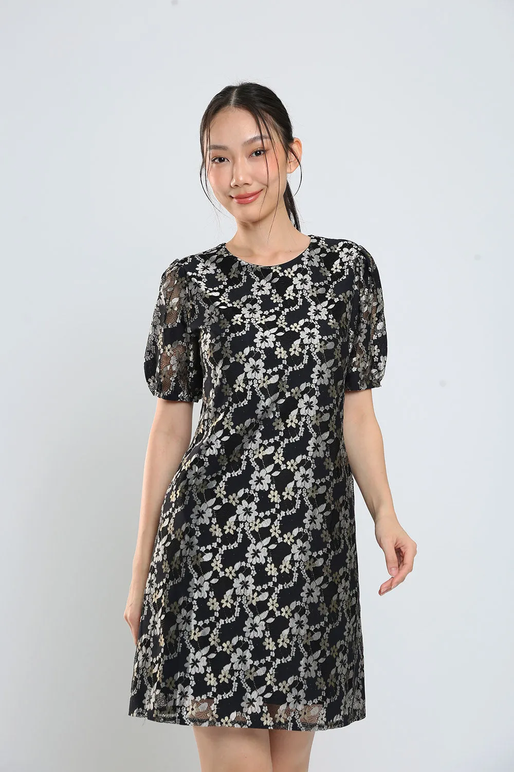 Junie Shift Dress in Black Lace