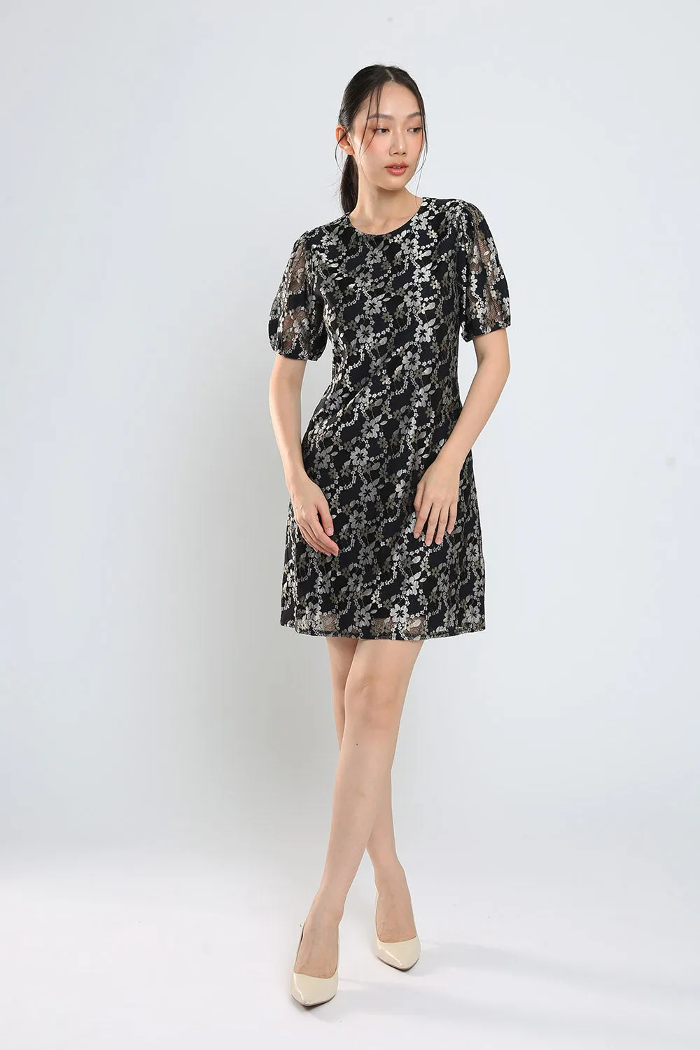 Junie Shift Dress in Black Lace