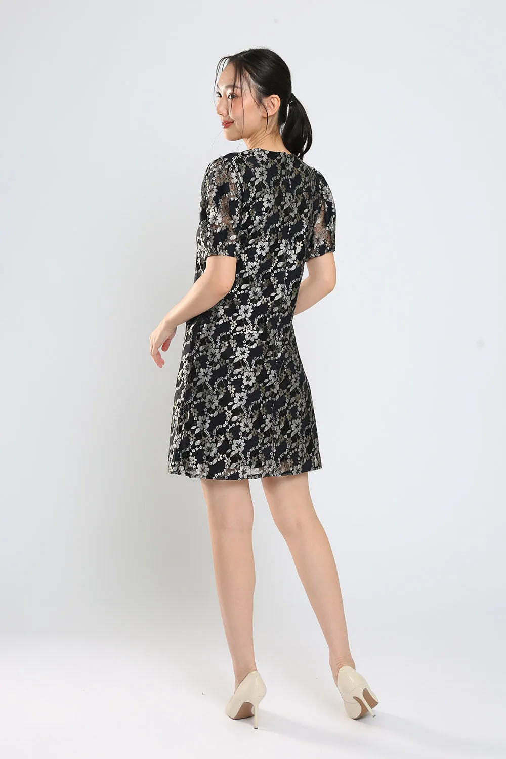 Junie Shift Dress in Black Lace