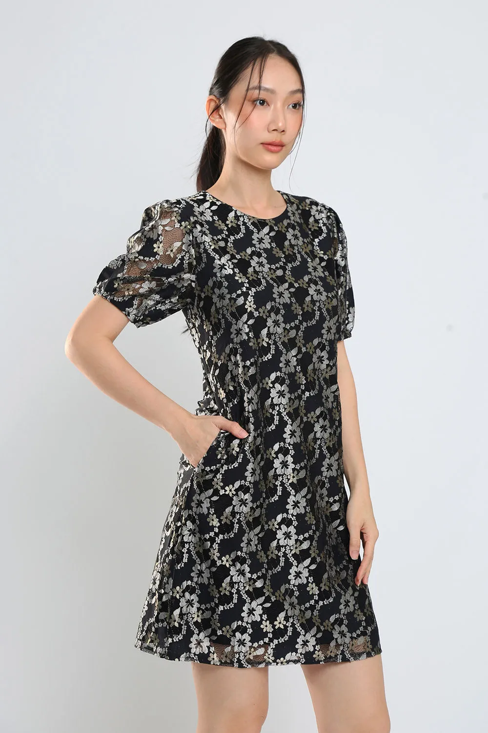 Junie Shift Dress in Black Lace