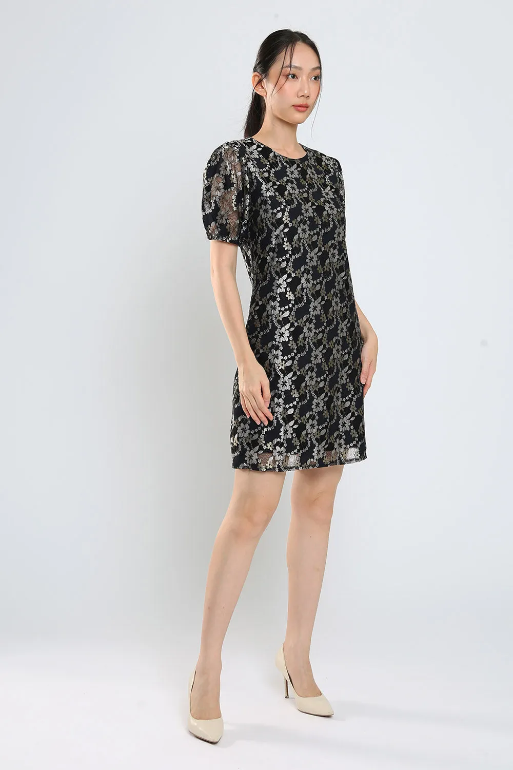 Junie Shift Dress in Black Lace