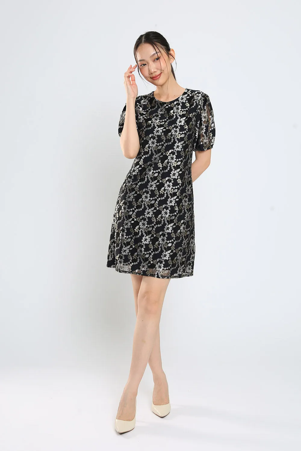 Junie Shift Dress in Black Lace