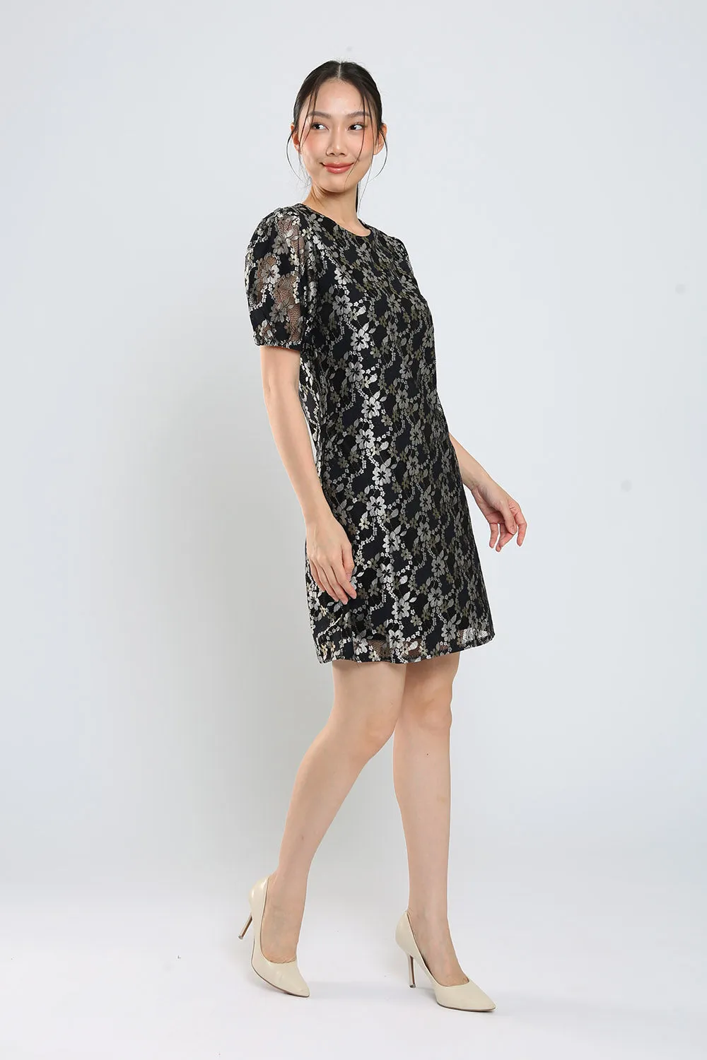 Junie Shift Dress in Black Lace