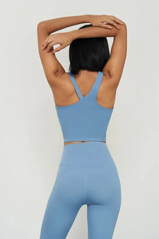 Kalina Longlined One Shoulder Strap Back Sports Bra Azure Blue