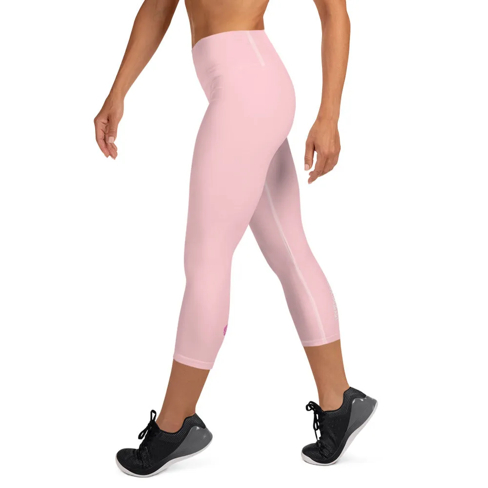 Light Pink Yoga Capri Leggings, Solid Color Women's Elastic Workout Capris Tights - Made in USA/EU/MX