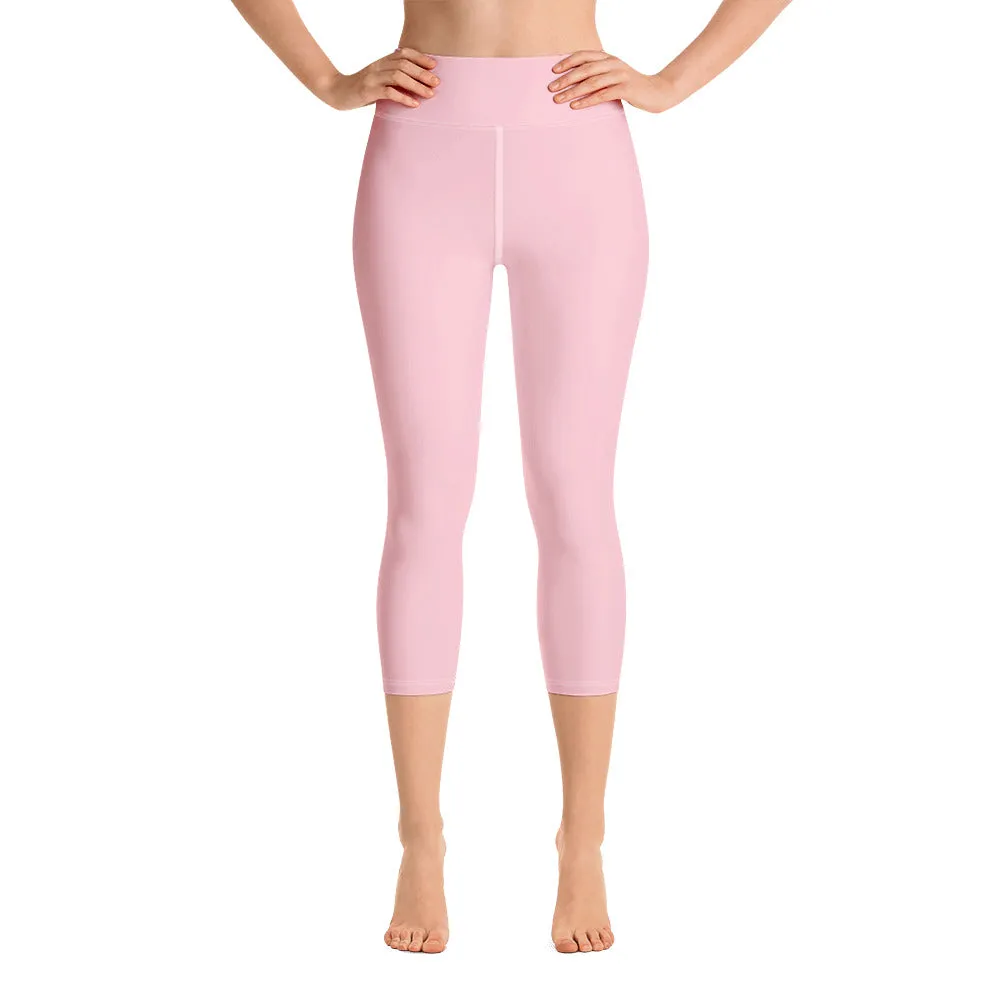 Light Pink Yoga Capri Leggings, Solid Color Women's Elastic Workout Capris Tights - Made in USA/EU/MX