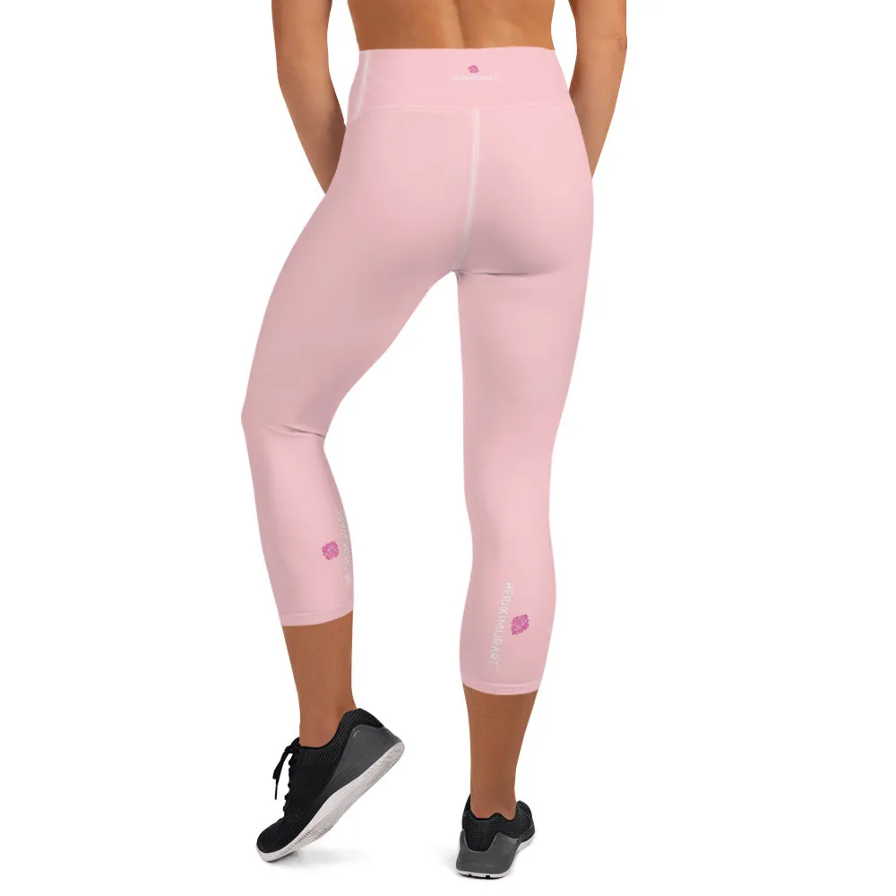 Light Pink Yoga Capri Leggings, Solid Color Women's Elastic Workout Capris Tights - Made in USA/EU/MX