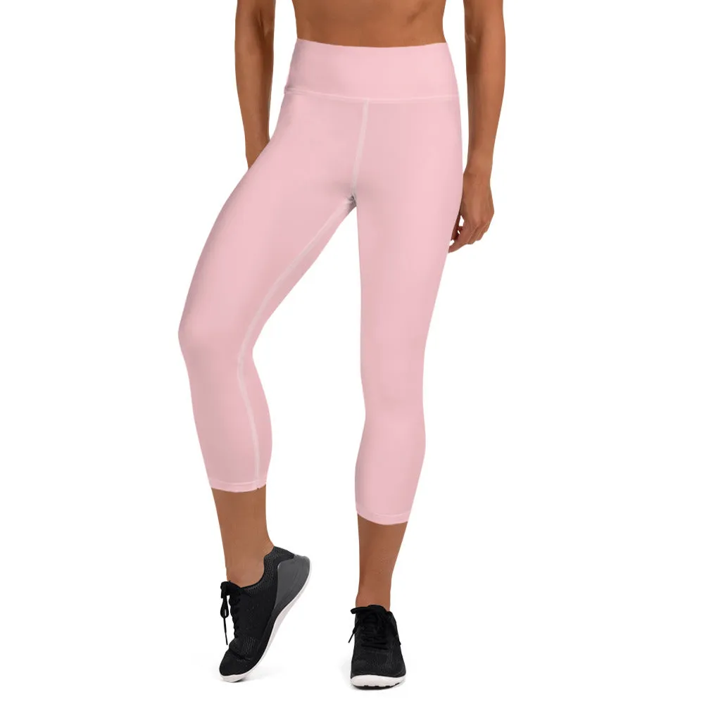 Light Pink Yoga Capri Leggings, Solid Color Women's Elastic Workout Capris Tights - Made in USA/EU/MX