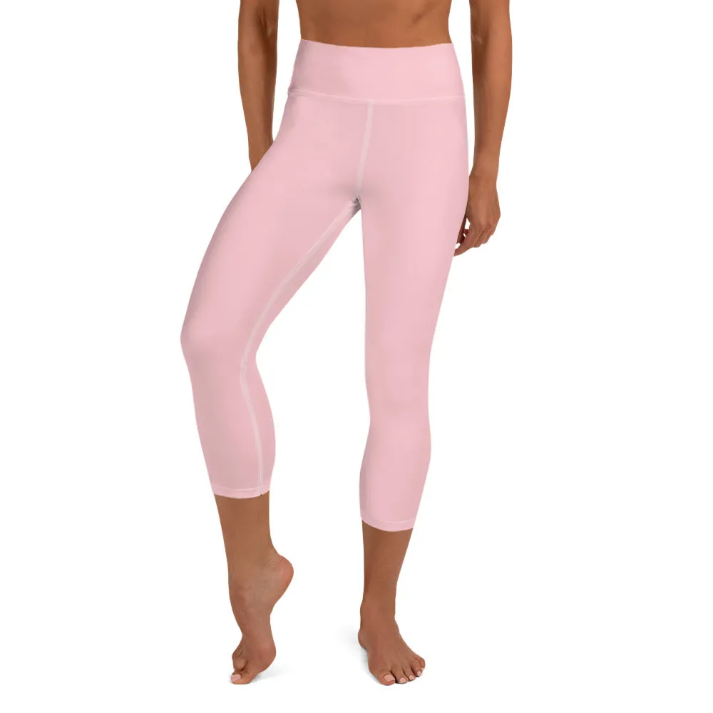 Light Pink Yoga Capri Leggings, Solid Color Women's Elastic Workout Capris Tights - Made in USA/EU/MX