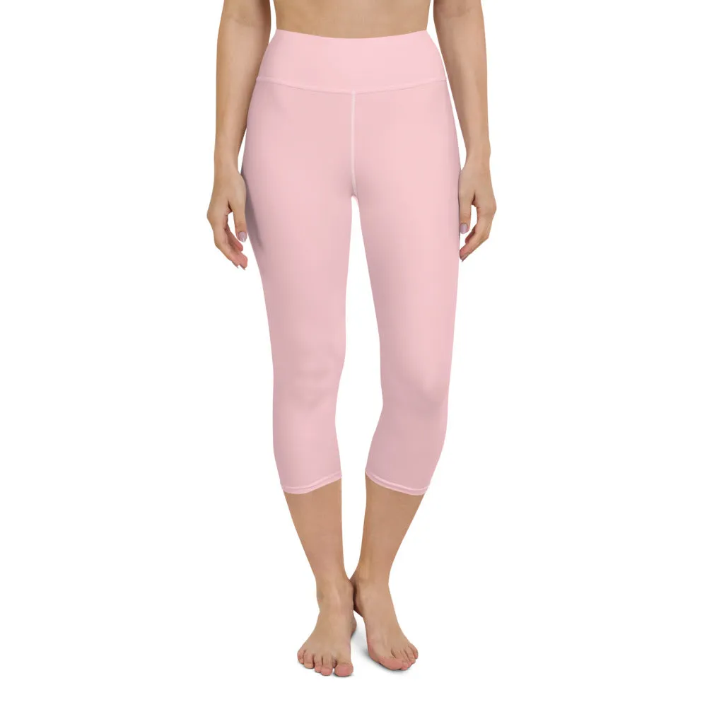 Light Pink Yoga Capri Leggings, Solid Color Women's Elastic Workout Capris Tights - Made in USA/EU/MX