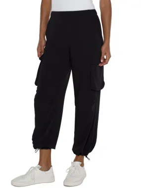 Liverpool Cinch Hem Parachute Cargo Pant - Black