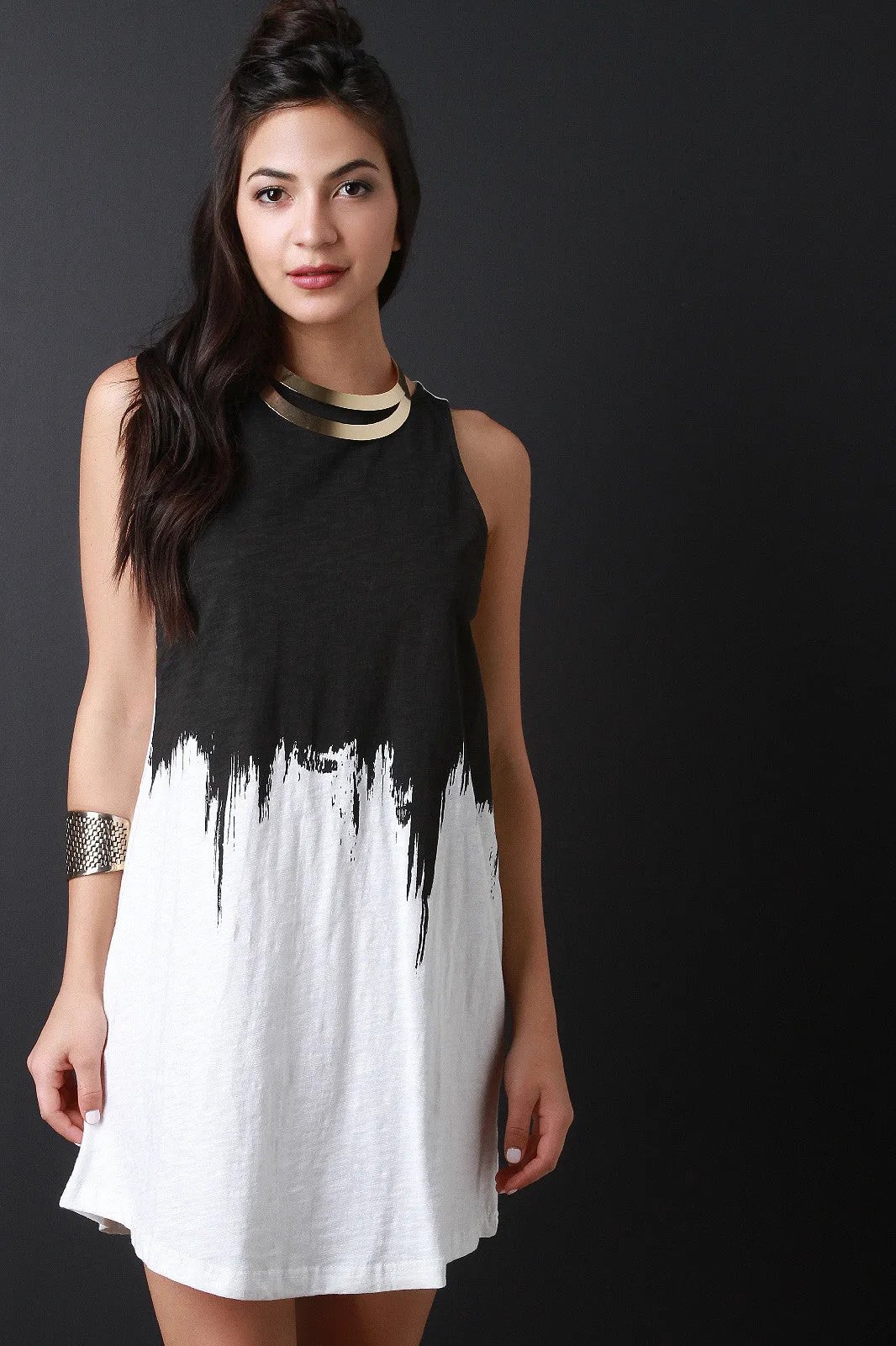 Melted Print Sleeveless Shift Dress