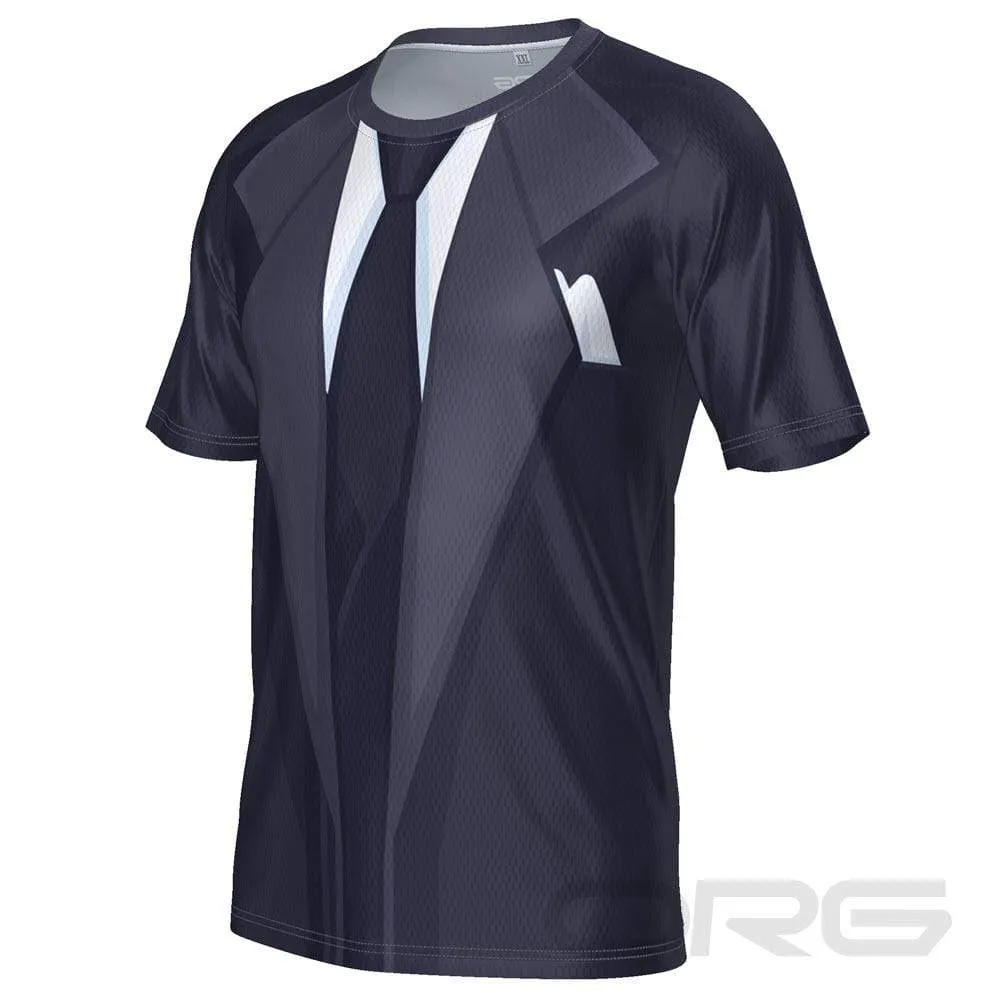 Men's Groom Formal Navy Suit and Tie Short Sleeve Running Shirt