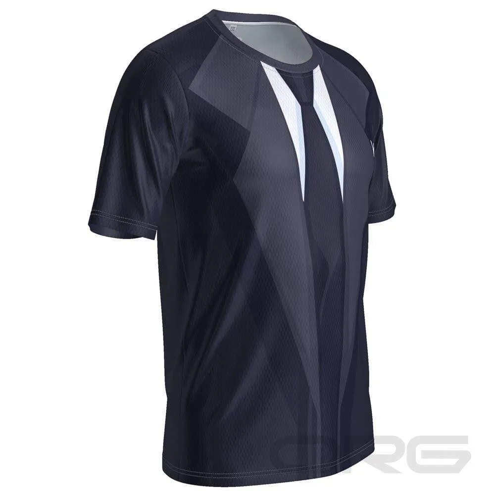 Men's Groom Formal Navy Suit and Tie Short Sleeve Running Shirt