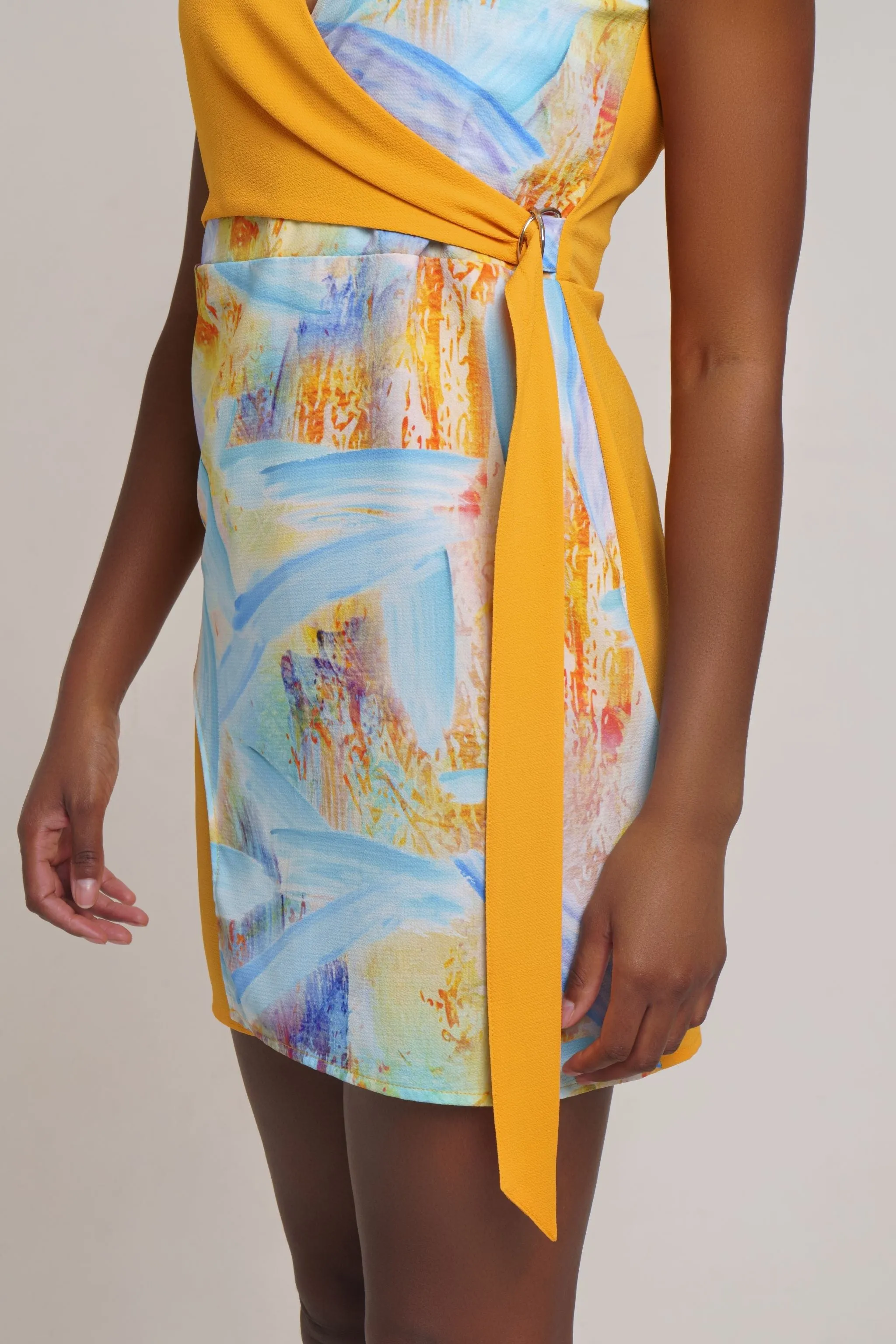 Mini Wrap Dress - Abstract Print