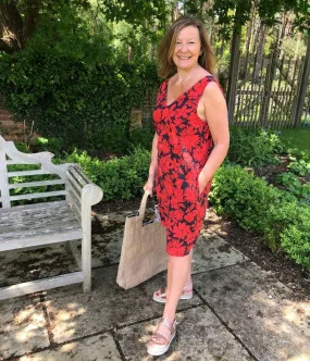 Navy & Red Floral Linen Blend Dress 6