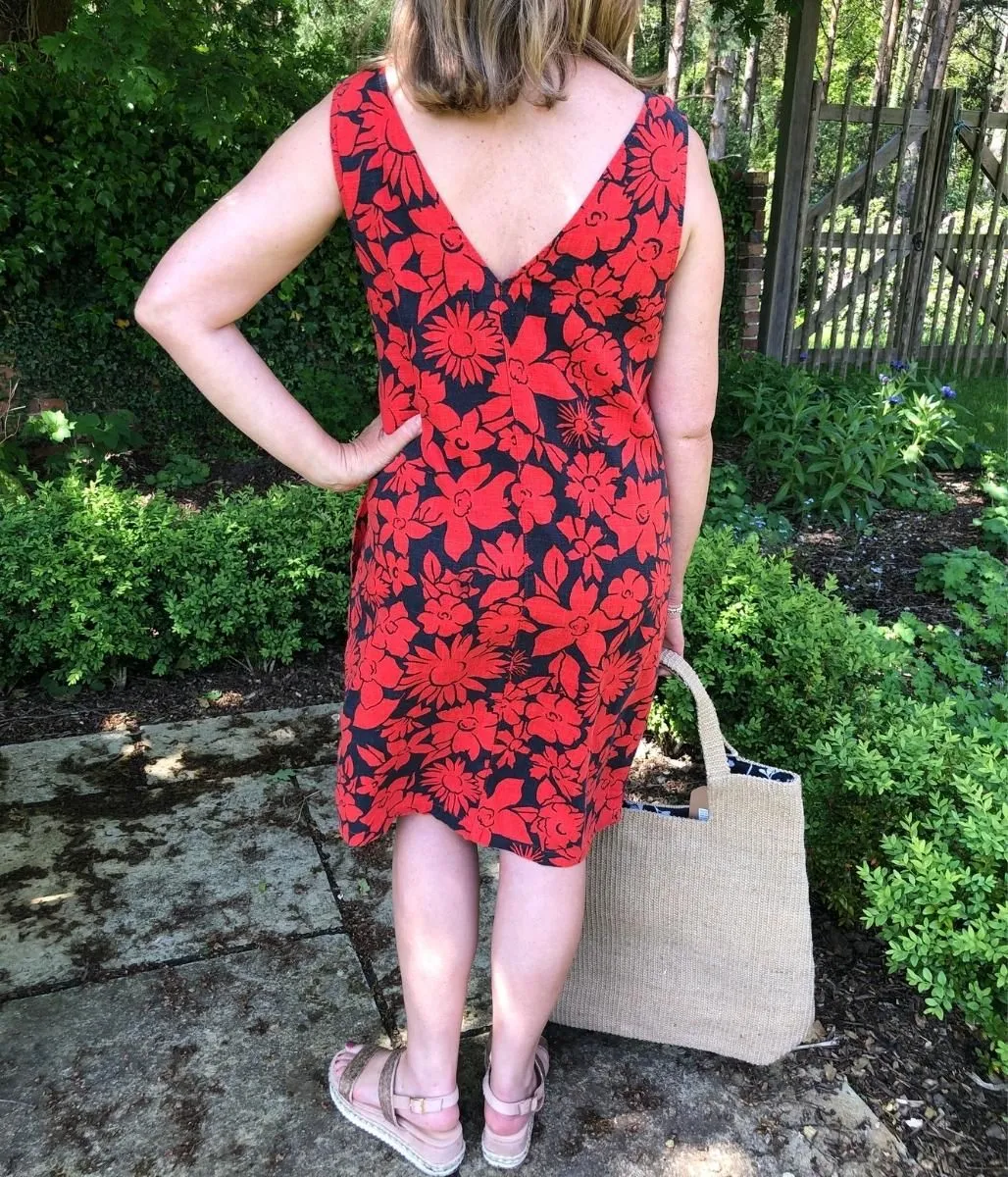 Navy & Red Floral Linen Blend Dress 6