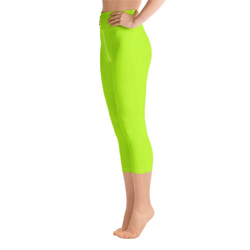 Neon Green Women's Capri Leggings, Solid Color Yoga Capris Tight Pants- Made in USA/ EU