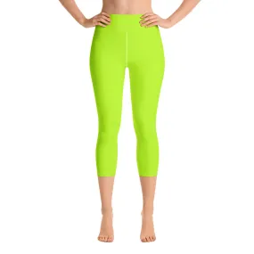 Neon Green Women's Capri Leggings, Solid Color Yoga Capris Tight Pants- Made in USA/ EU