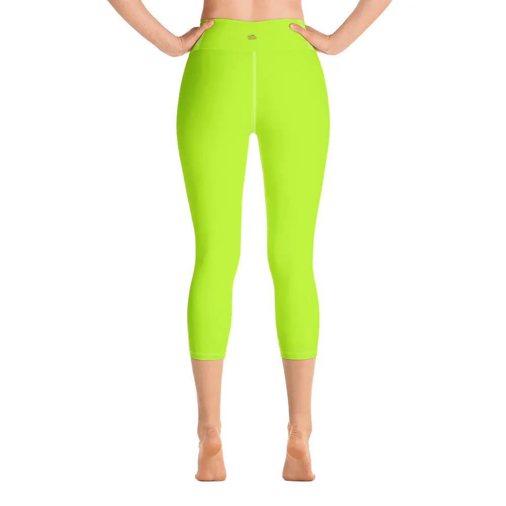 Neon Green Women's Capri Leggings, Solid Color Yoga Capris Tight Pants- Made in USA/ EU