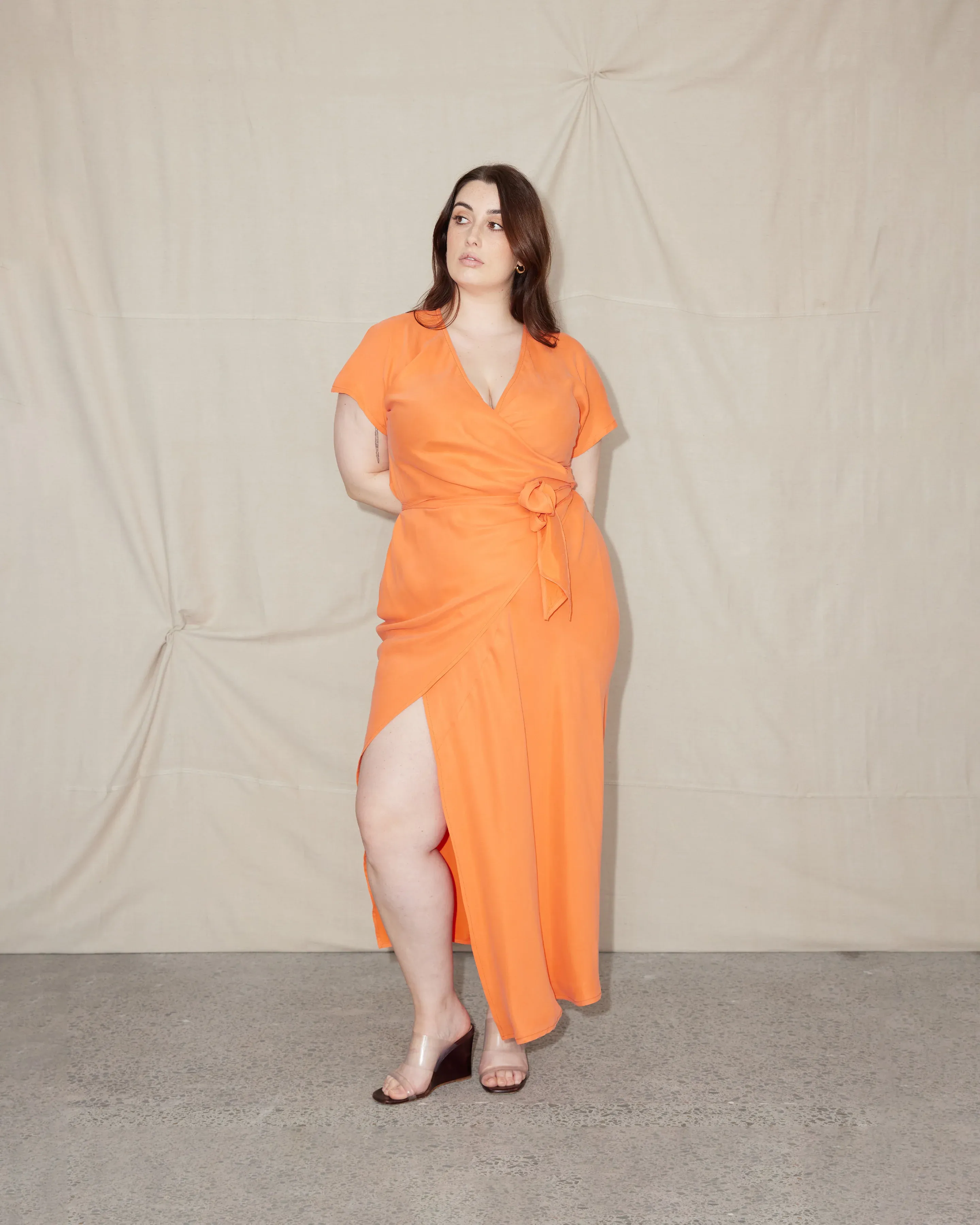 OMNIA CAPSLEEVE WRAP DRESS ORANGEADE