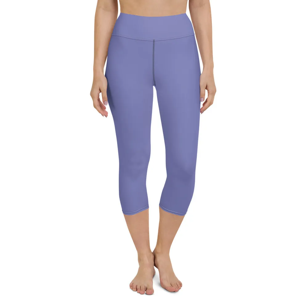 Pastel Purple Yoga Capri Leggings, Solid Color Women's Capris Tights-Made in USA/EU/MX