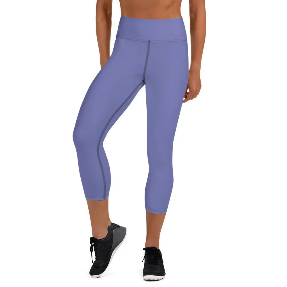 Pastel Purple Yoga Capri Leggings, Solid Color Women's Capris Tights-Made in USA/EU/MX