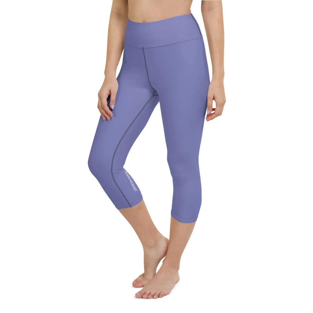 Pastel Purple Yoga Capri Leggings, Solid Color Women's Capris Tights-Made in USA/EU/MX