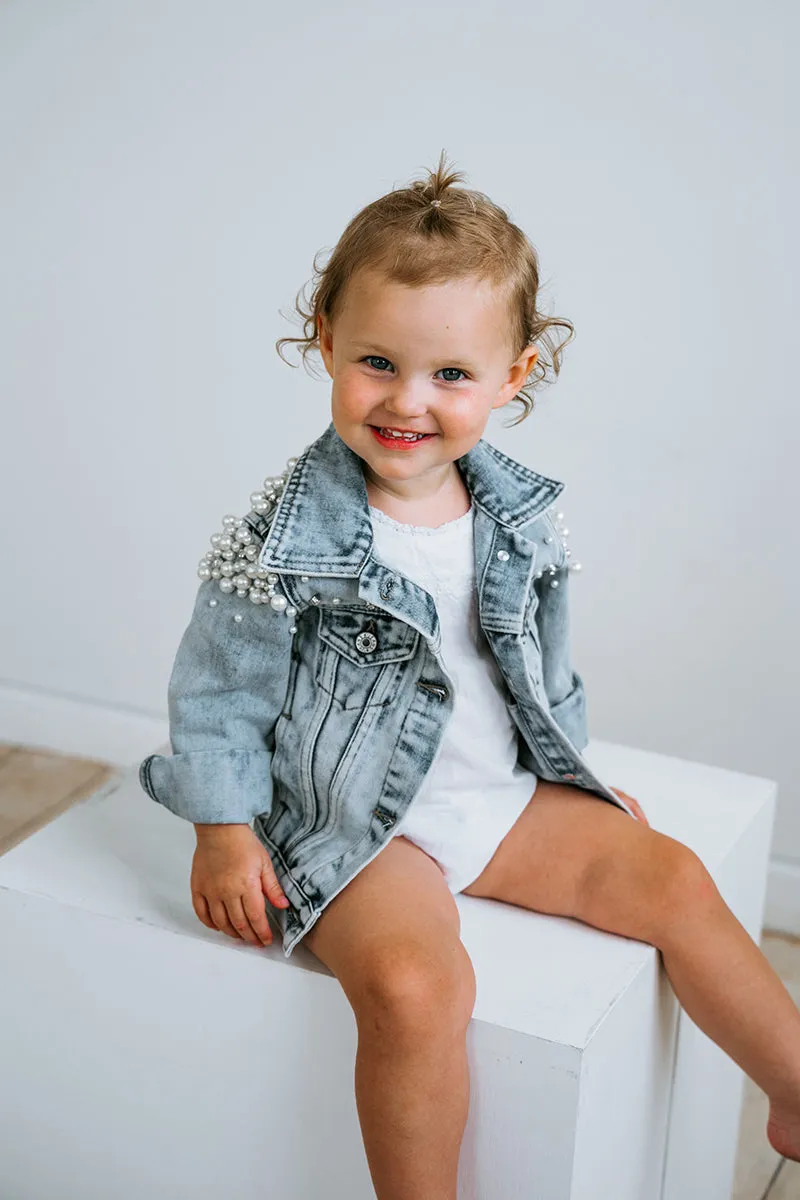 Personalised Kids Denim Jacket - Pearl