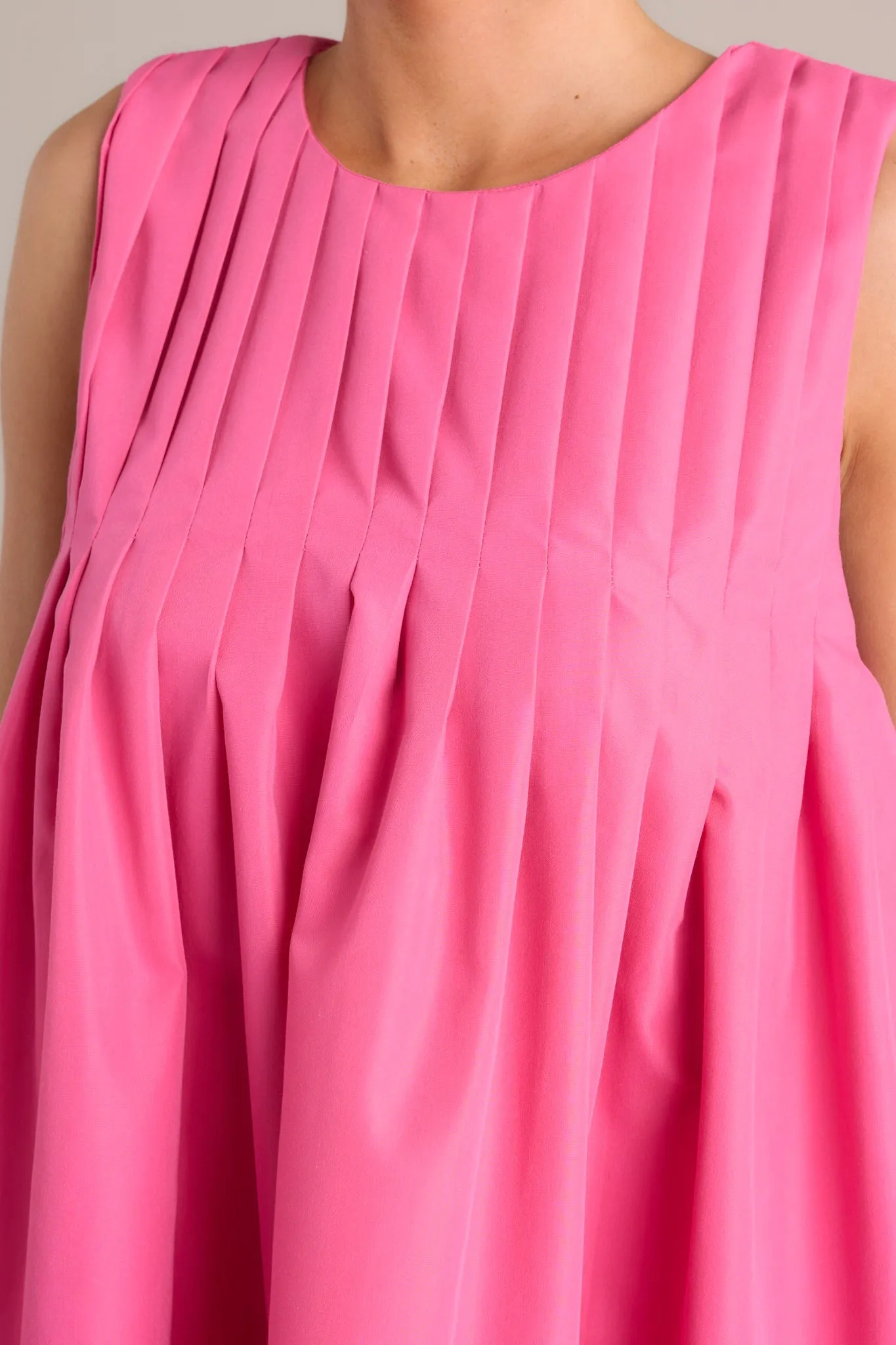 Pleated Petal Hot Pink Mini Shift Dress