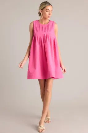 Pleated Petal Hot Pink Mini Shift Dress