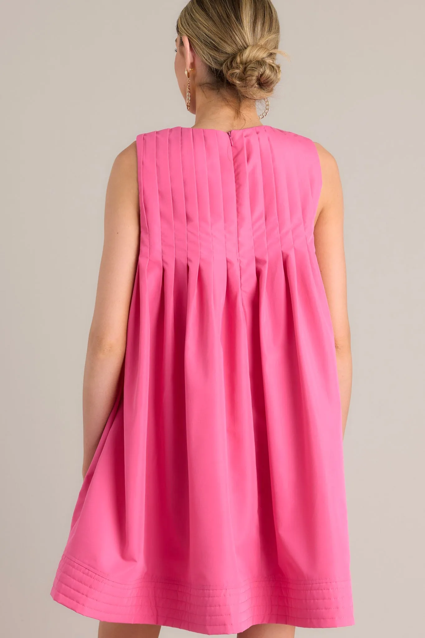 Pleated Petal Hot Pink Mini Shift Dress