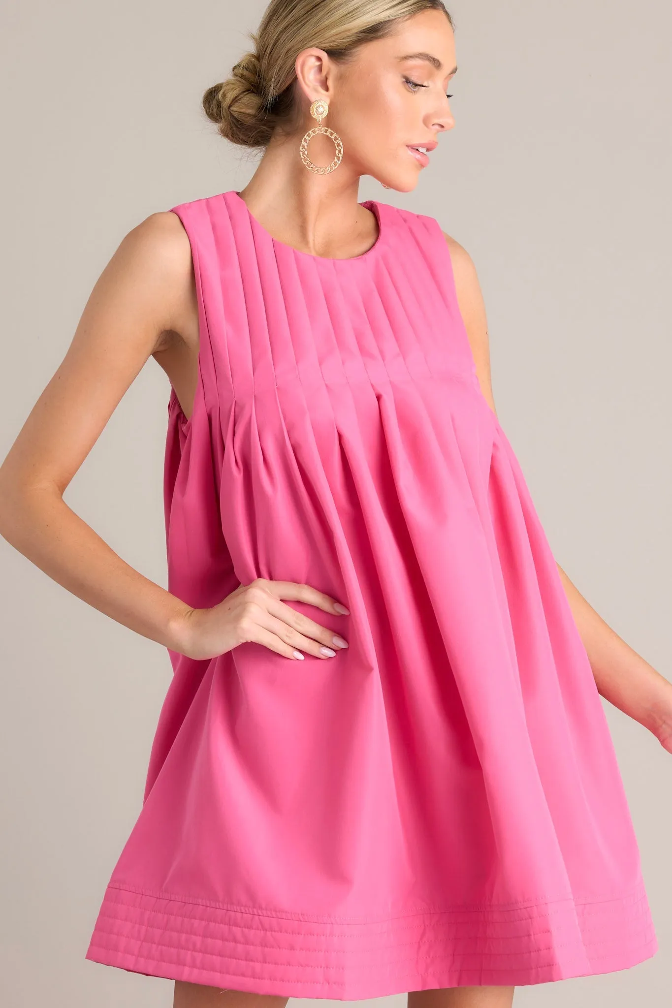 Pleated Petal Hot Pink Mini Shift Dress