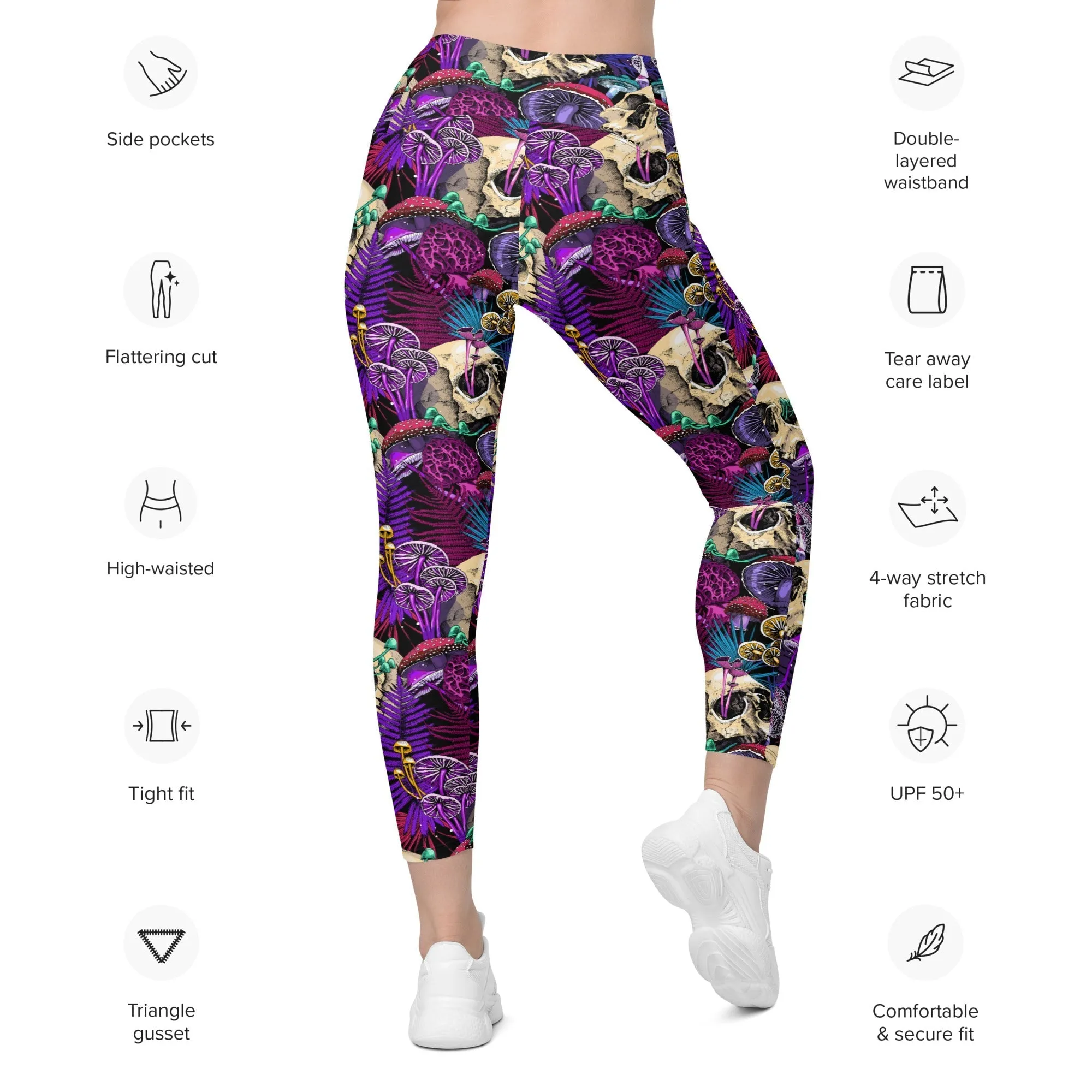 Psychedelic Skulls Leggings With Pockets