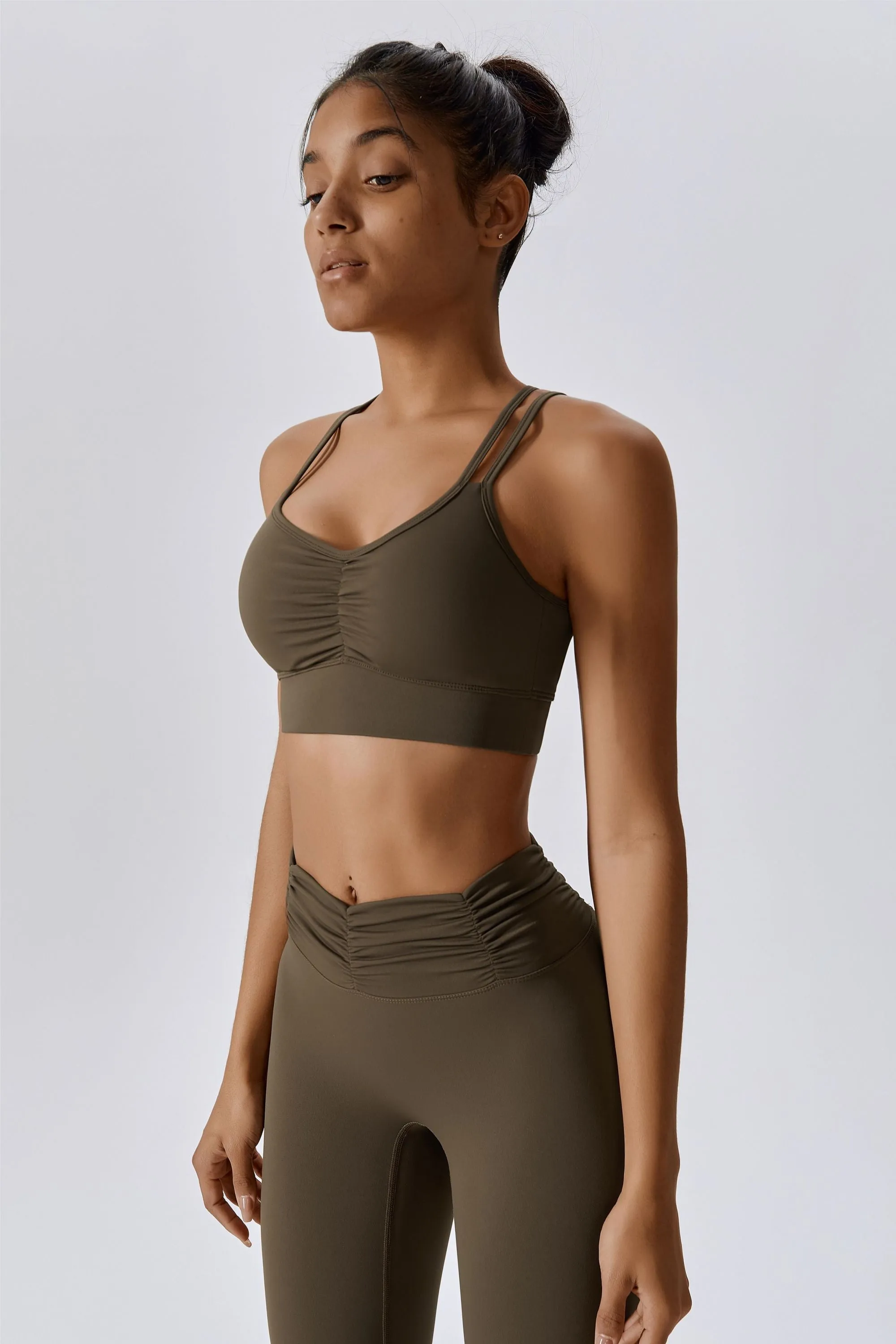 Ruched Front Crisscross Back Crop Top