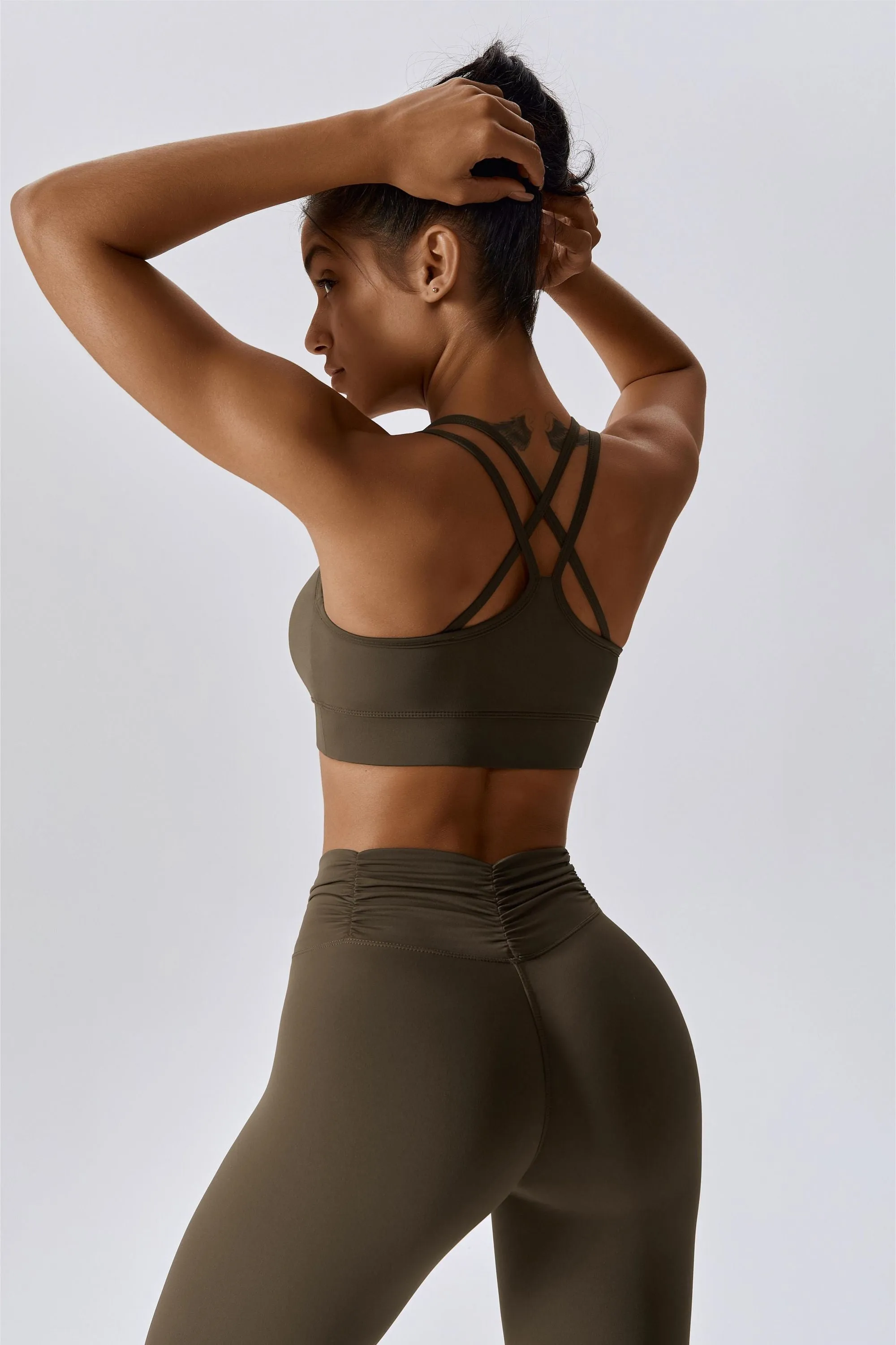 Ruched Front Crisscross Back Crop Top