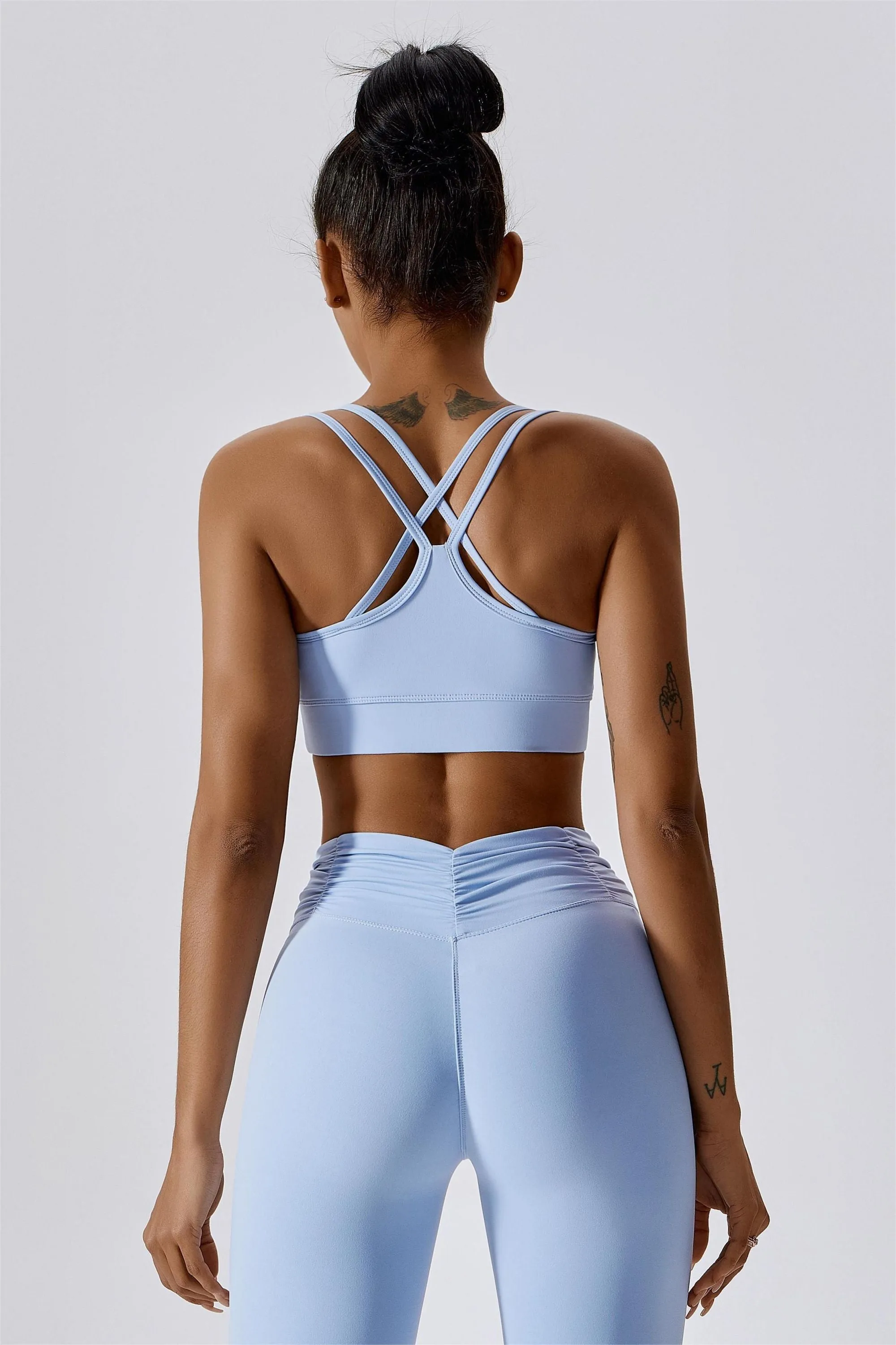 Ruched Front Crisscross Back Crop Top