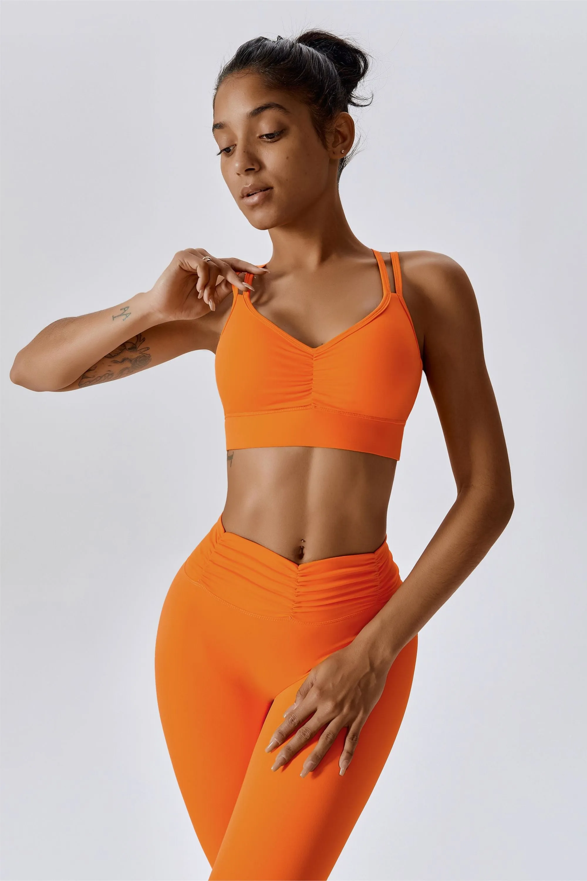 Ruched Front Crisscross Back Crop Top