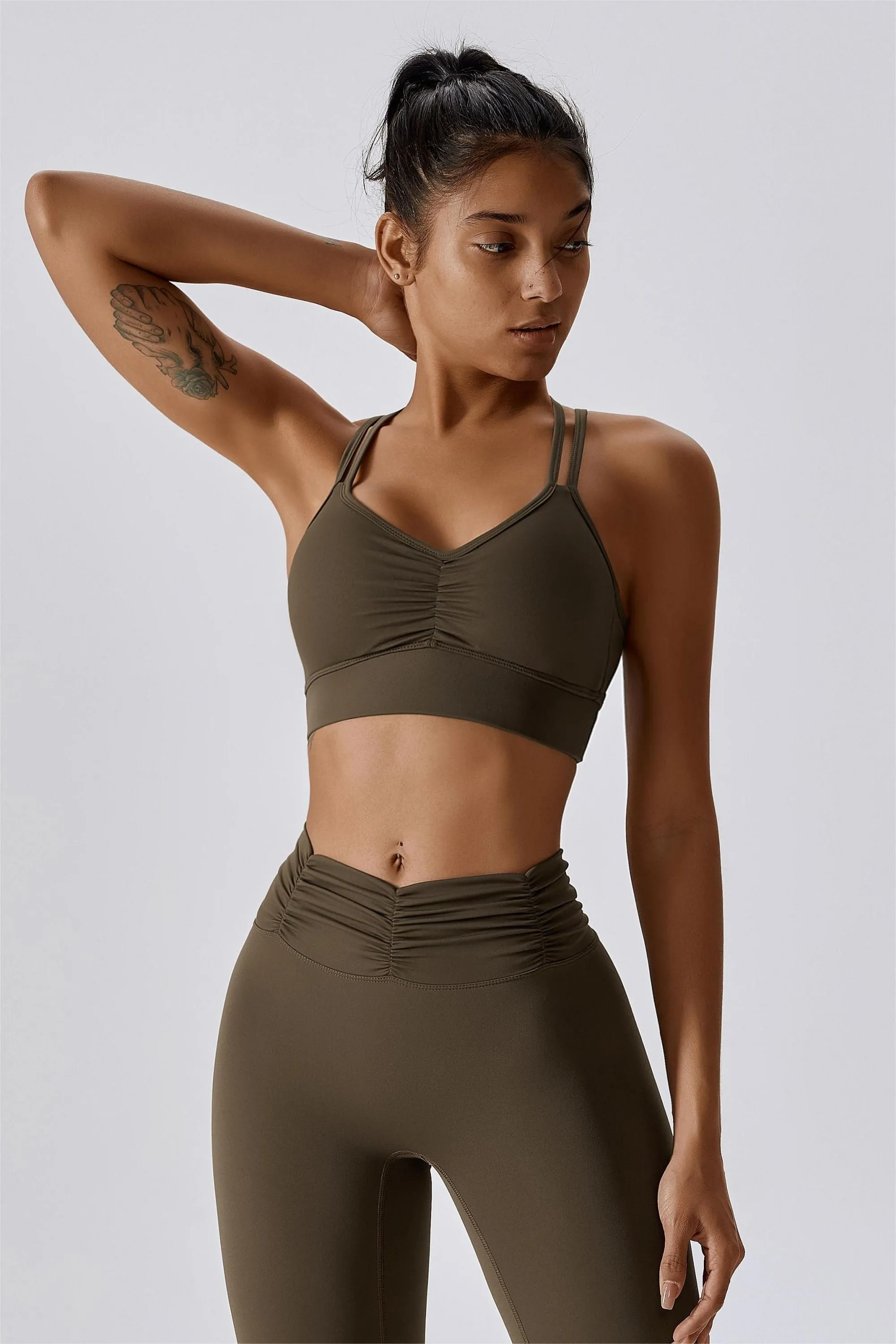 Ruched Front Crisscross Back Crop Top