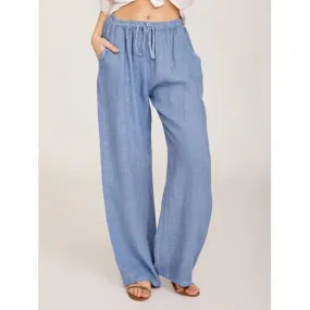 Solid Color Drawstring Waist Pants