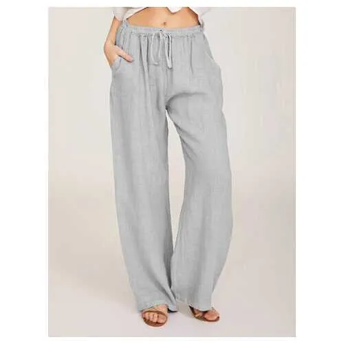 Solid Color Drawstring Waist Pants